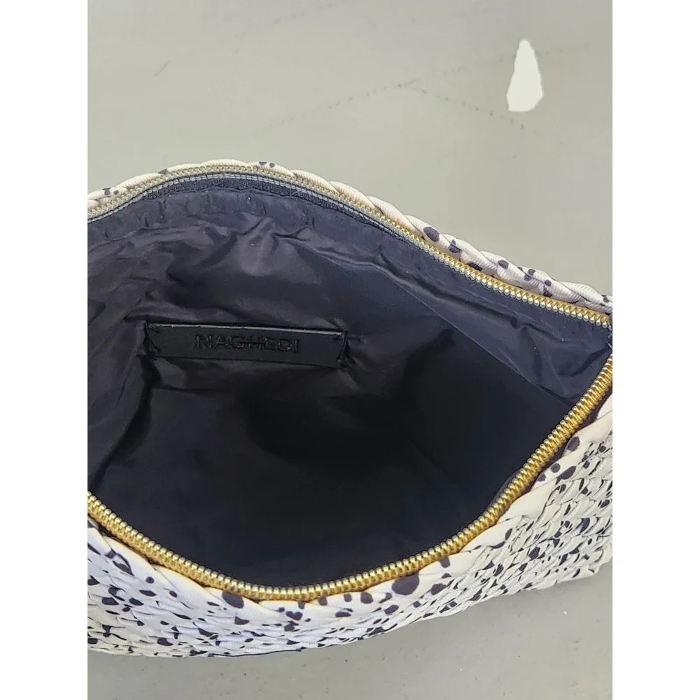 Naghedi Woven Neoprene Pouch Women Small White Black Ink Splatter Print Luxury